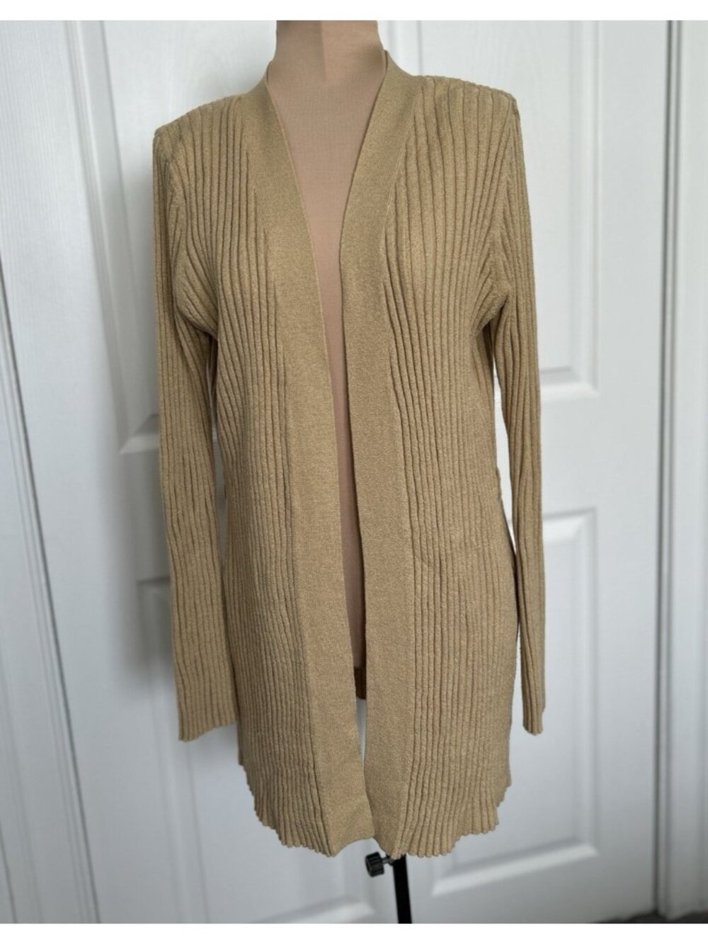 Mossimo Collarless Long Sleeve Open front Rib Knit Cardigan Gold Size S